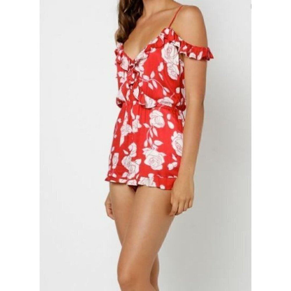 New Minkpink X Disney Enchanted Rose Wrap Playsuit Womens XS Red Romper